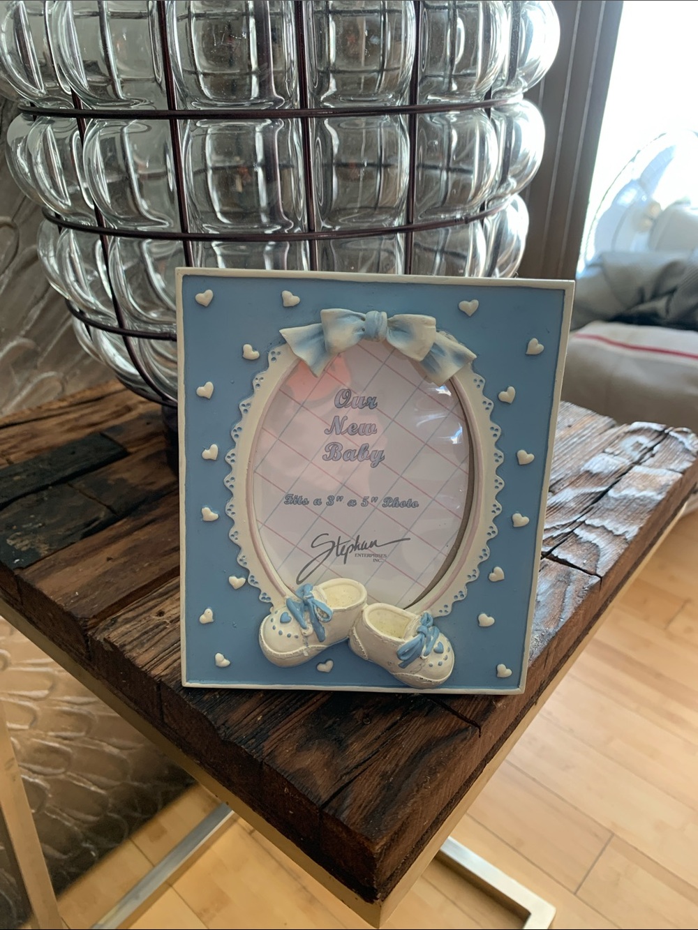 Blue Baby Photo Frame with Bow and Booties